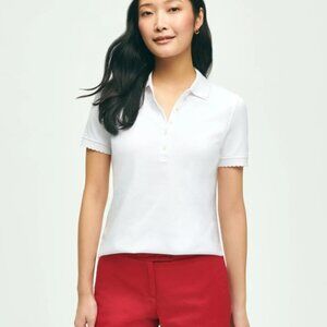 Brooks Brothers Cotton Blend White Scalloped Pique Polo Shirt NWT